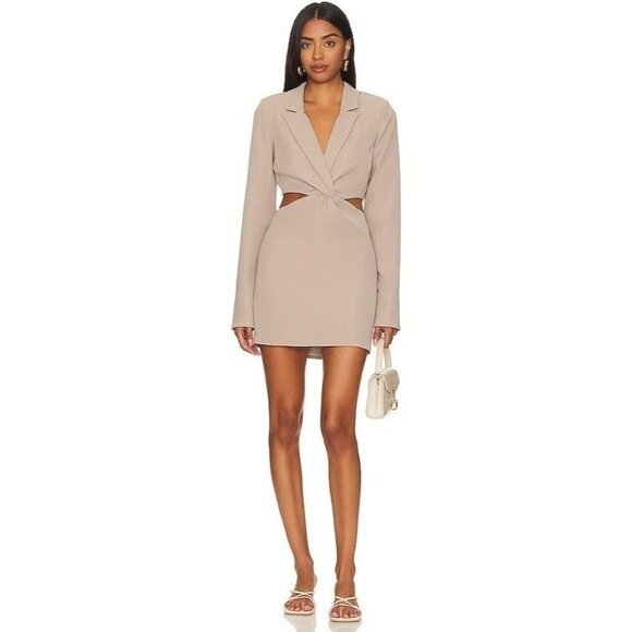 MAJORELLE Dresses & Skirts - MAJORELLE Leticia Blazer Mini Dress Size S Open Back Beige Cutouts